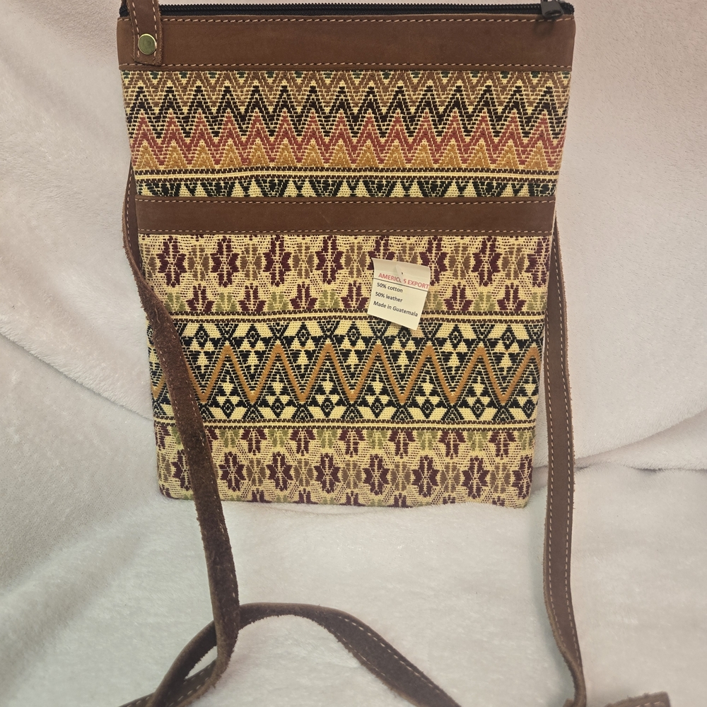 Bohemian Patterned Crossbody Bag Wirh Leather Trim